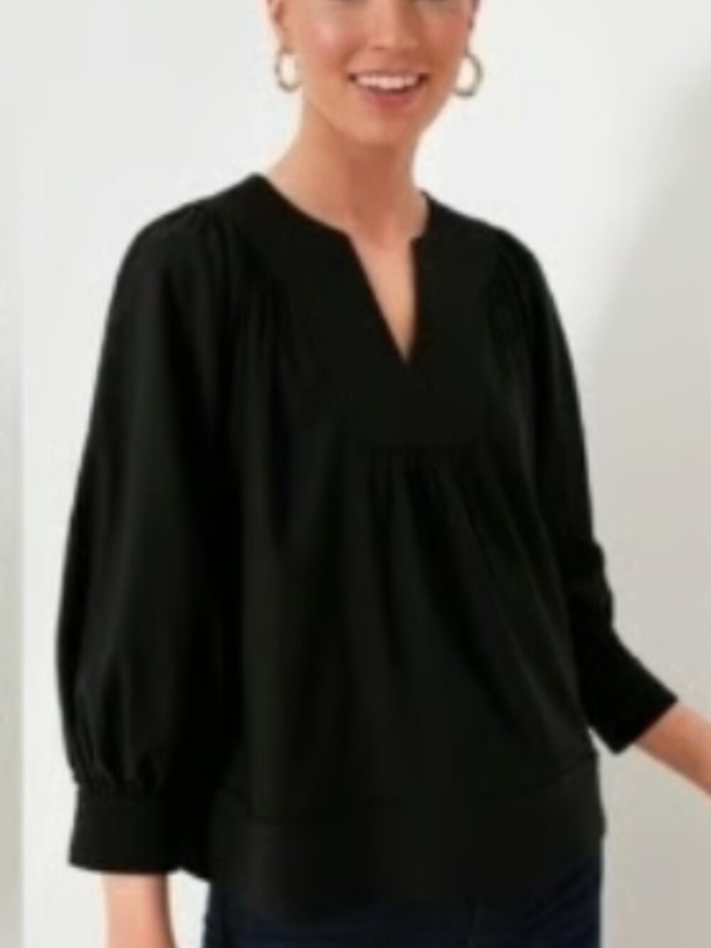 Pomander Place Black Koa Long Sleeve Notched Neckline Blouse